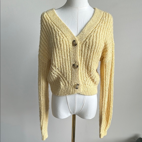 Abercrombie & Fitch Women’s Butter Yellow Knit Oversized‎ Button Up Cardigan XS - Picture 1 of 11